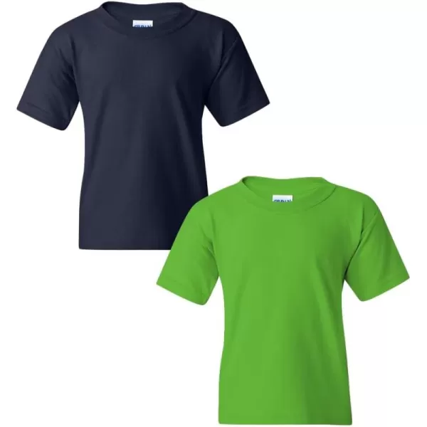 Gildan Youth Heavy Cotton TShirt Style G5000B 2PackNavyelectric Green