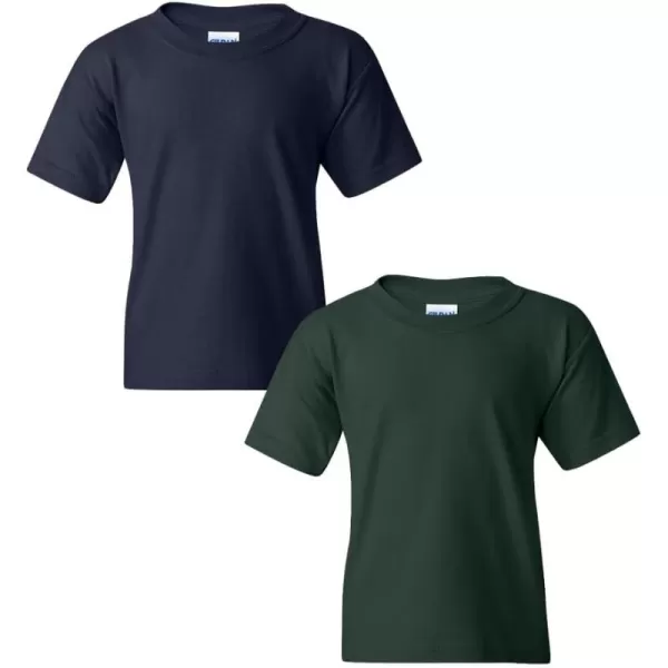 Gildan Youth Heavy Cotton TShirt Style G5000B 2PackNavyforest Green
