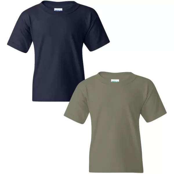 Gildan Youth Heavy Cotton TShirt Style G5000B 2PackNavymilitary Green