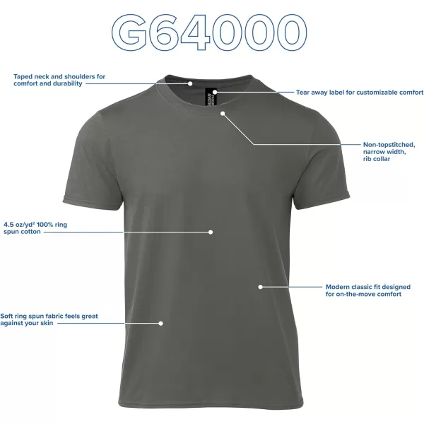 Gildan UnisexAdult Softstyle Cotton TShirt Style G64000 MultipackCharcoal  Case of 36