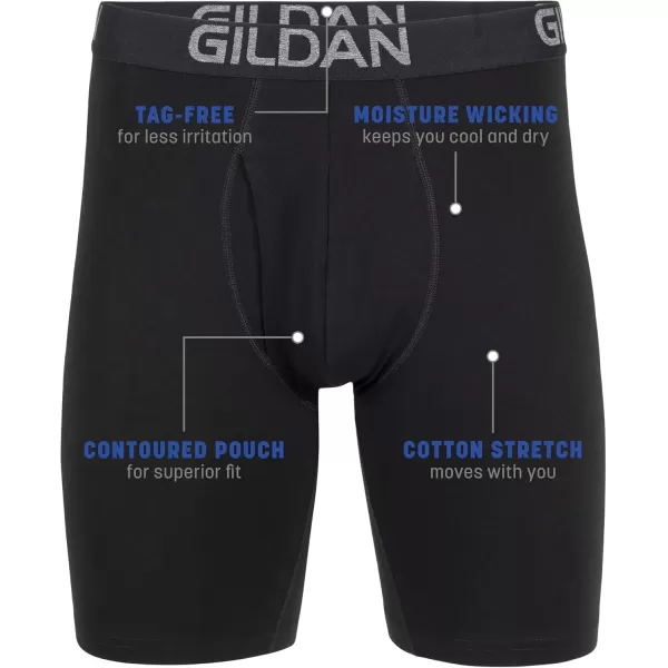 imageGildan Mens Underwear Cotton Stretch Boxer Briefs MultipackBlack Soot 4pack  Long Leg