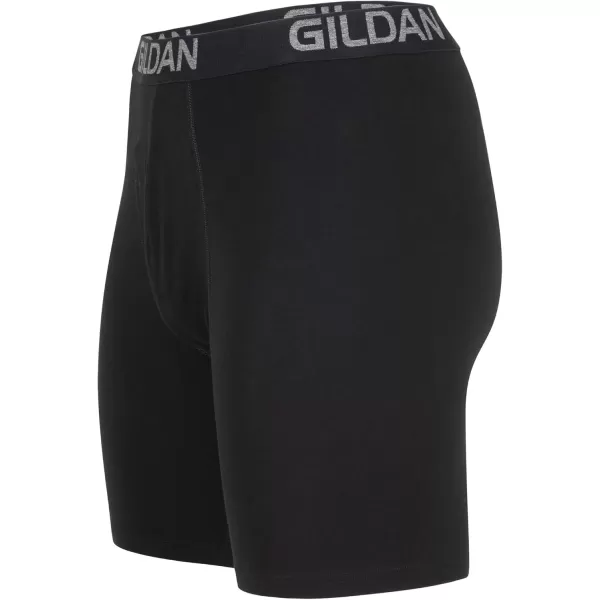 imageGildan Mens Underwear Cotton Stretch Boxer Briefs MultipackBlack Soot 4pack  Long Leg