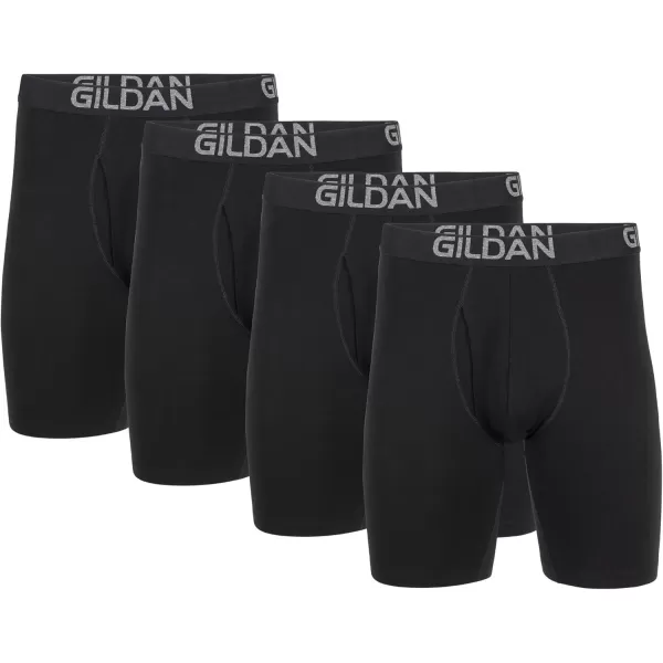 imageGildan Mens Underwear Cotton Stretch Boxer Briefs MultipackBlack Soot 4pack  Long Leg