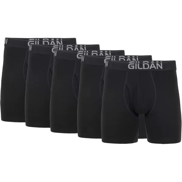 imageGildan Mens Underwear Cotton Stretch Boxer Briefs MultipackBlack Soot 5pack  Regular Leg