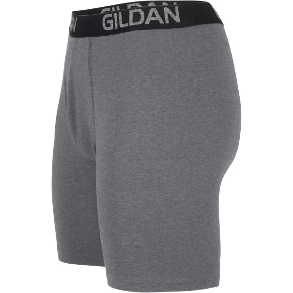 imageGildan Mens Underwear Cotton Stretch Boxer Briefs MultipackBlack SootHeather Dark GreyGreen Midnight 4pack  Long Leg
