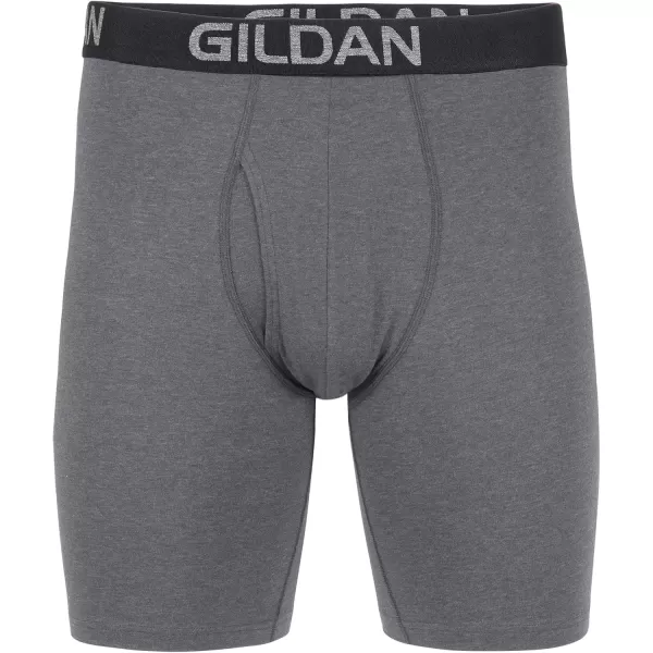 imageGildan Mens Underwear Cotton Stretch Boxer Briefs MultipackBlack SootHeather Dark GreyGreen Midnight 4pack  Long Leg