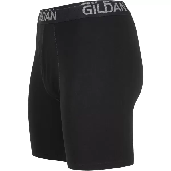 imageGildan Mens Underwear Cotton Stretch Boxer Briefs MultipackBlack SootSlate Blue 4pack  Long Leg