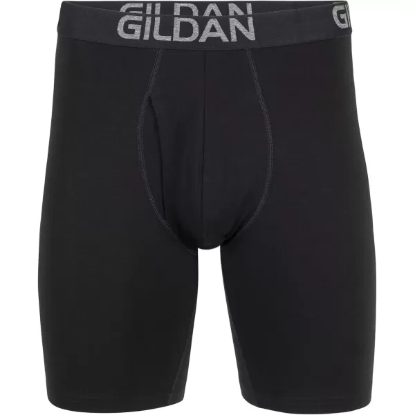 imageGildan Mens Underwear Cotton Stretch Boxer Briefs MultipackBlack SootSlate Blue 4pack  Long Leg