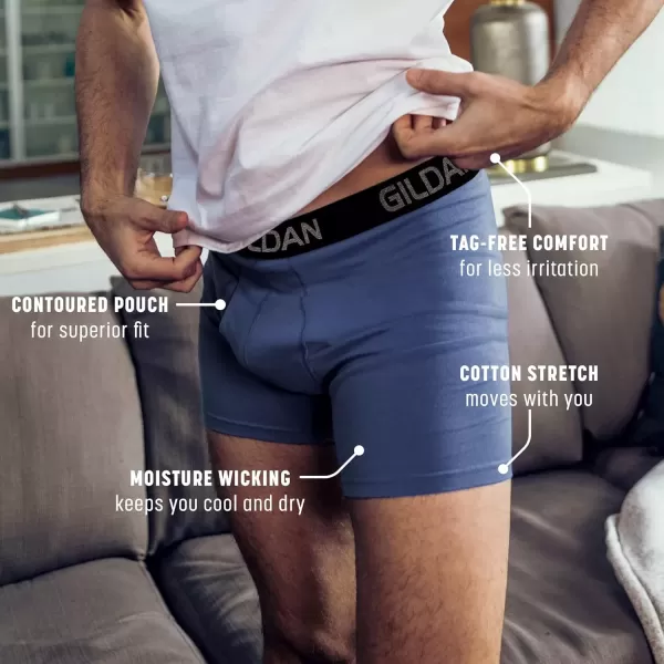 imageGildan Mens Underwear Cotton Stretch Boxer Briefs MultipackBlkHeather Dark GreyGreen Midnight 5pack  Regular Leg