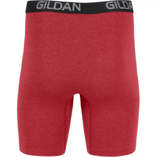 imageGildan Mens Underwear Cotton Stretch Boxer Briefs MultipackBlkHeather NavyStripeHeather Red 4pack  Long Leg