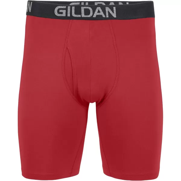 imageGildan Mens Underwear Cotton Stretch Boxer Briefs MultipackBlue CoveHawaiian BlueHeather Red Mark 4pack  Long Leg