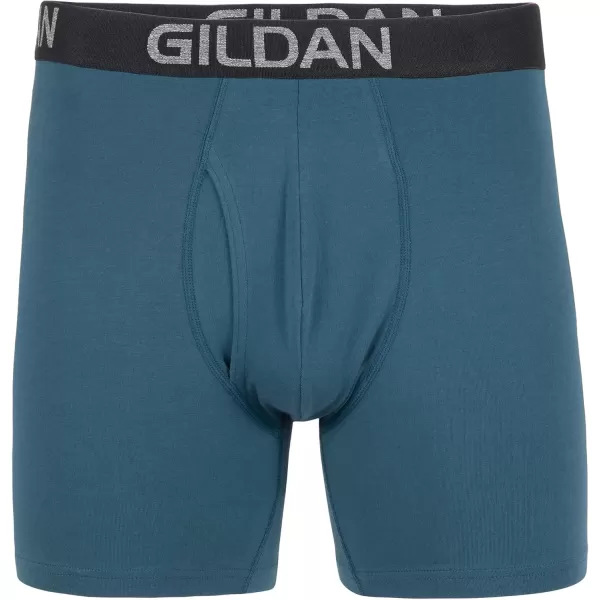 imageGildan Mens Underwear Cotton Stretch Boxer Briefs MultipackBlue CoveHawaiian BlueHeather Red Mark 5pack  Regular Leg