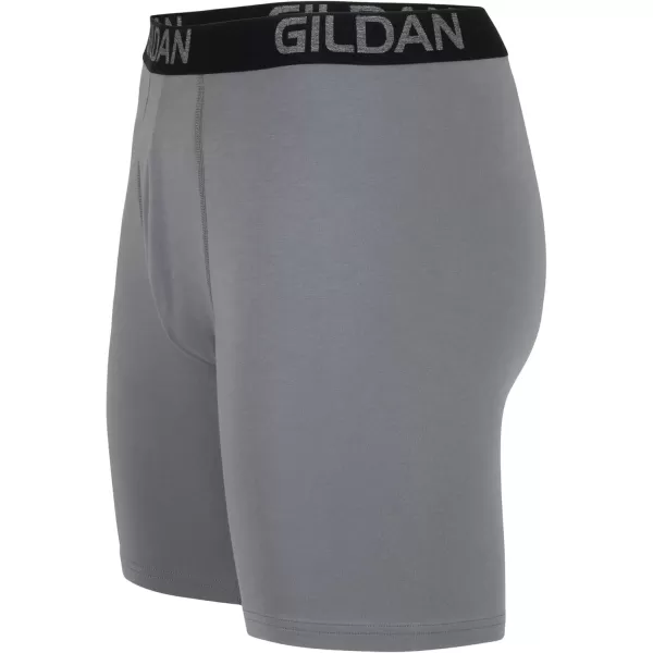 imageGildan Mens Underwear Cotton Stretch Boxer Briefs MultipackGrey FlannelBlack Soot 4pack  Long Leg