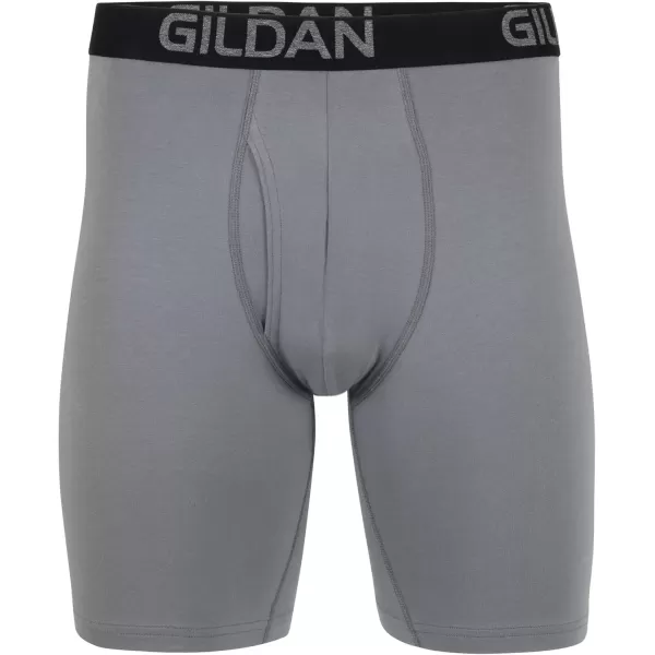imageGildan Mens Underwear Cotton Stretch Boxer Briefs MultipackGrey FlannelBlack Soot 4pack  Long Leg