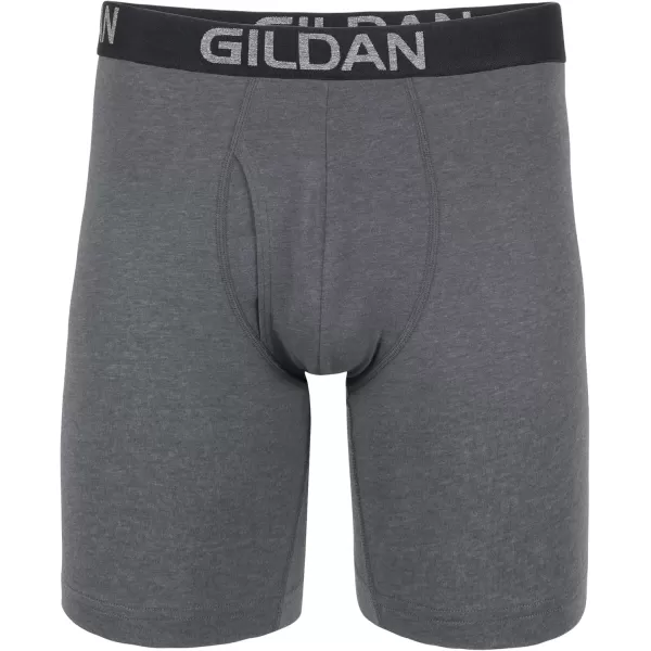 imageGildan Mens Underwear Cotton Stretch Boxer Briefs MultipackHeather Dark GreyGreen MidnightBlk 4pack  Long Leg