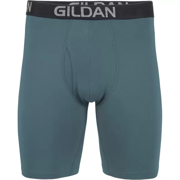 imageGildan Mens Underwear Cotton Stretch Boxer Briefs MultipackHthr Dark GreyHthr NavyShapesBlue 4pack  Long Leg