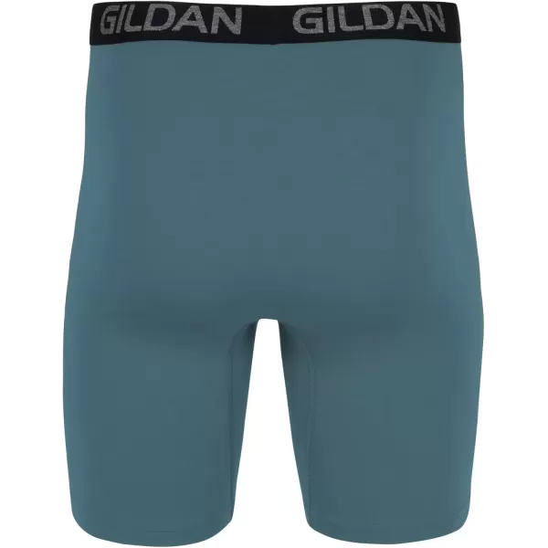 imageGildan Mens Underwear Cotton Stretch Boxer Briefs MultipackHthr Dark GreyHthr NavyShapesBlue 4pack  Long Leg