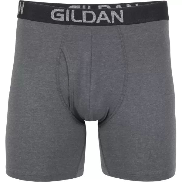 imageGildan Mens Underwear Cotton Stretch Boxer Briefs MultipackHthr Dark GreyHthr NavyShapesBlue 5pack  Regular Leg