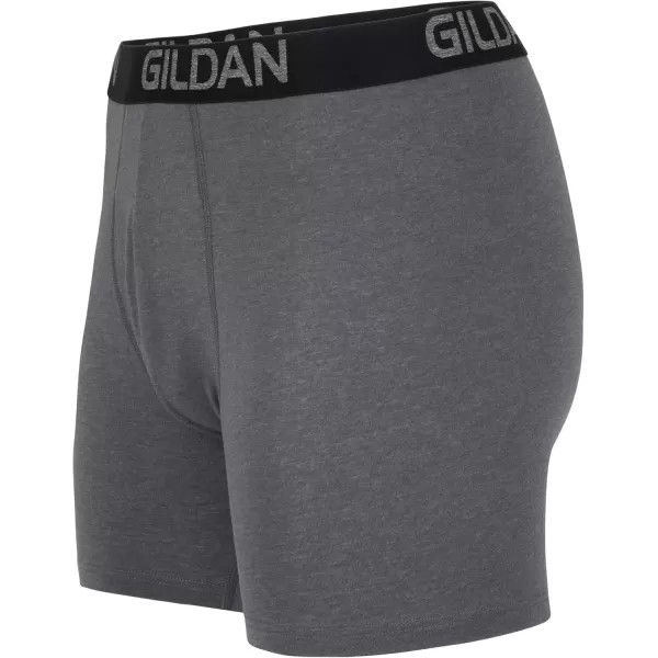 imageGildan Mens Underwear Cotton Stretch Boxer Briefs MultipackHthr Dark GreyHthr NavyShapesBlue 5pack  Regular Leg