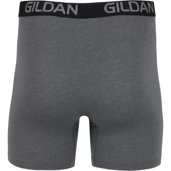 imageGildan Mens Underwear Cotton Stretch Boxer Briefs MultipackHthr Dark GreyHthr NavyShapesBlue 5pack  Regular Leg