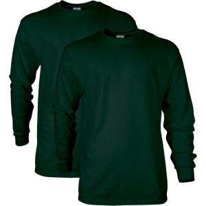 imageGildan Unisex Adult Ultra Cotton Long Sleeve TShirt Style G2400 MultipackForest Green 2pack