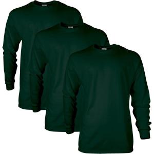 imageGildan Unisex Adult Ultra Cotton Long Sleeve TShirt Style G2400 MultipackForest Green 3pack