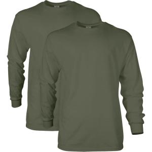 imageGildan Unisex Adult Ultra Cotton Long Sleeve TShirt Style G2400 MultipackMilitary Green 2pack
