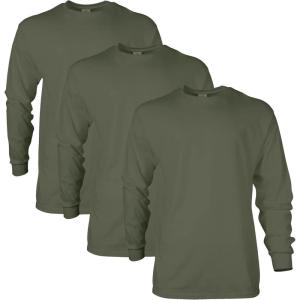imageGildan Unisex Adult Ultra Cotton Long Sleeve TShirt Style G2400 MultipackMilitary Green 3pack