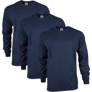 imageGildan Unisex Adult Ultra Cotton Long Sleeve TShirt Style G2400 MultipackNavy 3pack