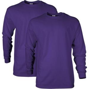 imageGildan Unisex Adult Ultra Cotton Long Sleeve TShirt Style G2400 MultipackPurple 2pack