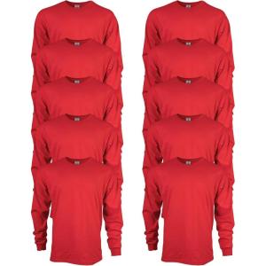 imageGildan Unisex Adult Ultra Cotton Long Sleeve TShirt Style G2400 MultipackRed 10pack