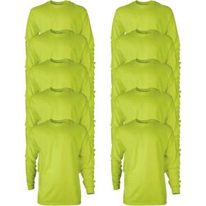 imageGildan Unisex Adult Ultra Cotton Long Sleeve TShirt Style G2400 MultipackSafety Green 10pack