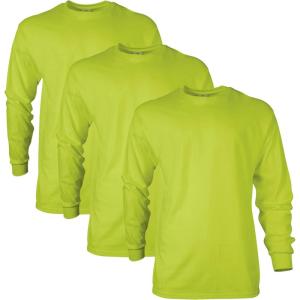 imageGildan Unisex Adult Ultra Cotton Long Sleeve TShirt Style G2400 MultipackSafety Green 3pack