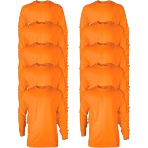 imageGildan Unisex Adult Ultra Cotton Long Sleeve TShirt Style G2400 MultipackSafety Orange 10pack