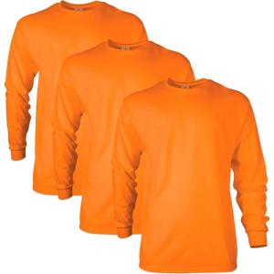 imageGildan Unisex Adult Ultra Cotton Long Sleeve TShirt Style G2400 MultipackSafety Orange 3pack
