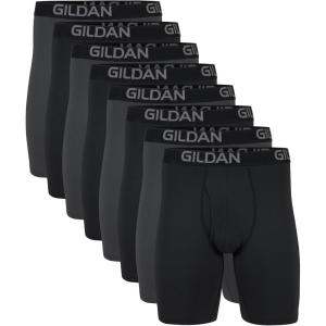 imageGildan Mens Underwear Cotton Stretch Boxer Briefs MultipackBlack SootCharcoal Sky 8pack  Long Leg
