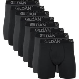imageGildan Mens Underwear Cotton Stretch Boxer Briefs MultipackBlack SootCharcoal Sky 8pack  Regular Leg