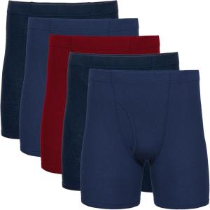 imageGildan Mens Underwear Covered Waistband Boxer Briefs MultipackNavyMetro BlueCardinal Red 5pack