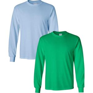 imageGildan Adult DryBlend Long Sleeve TShirt Style G8400 2Pack1 Irish Green  1 Light Blue