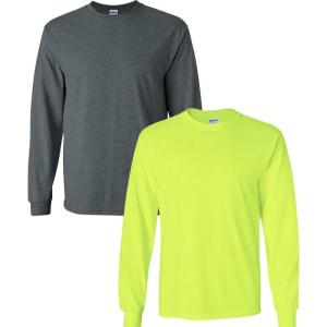 imageGildan Adult DryBlend Long Sleeve TShirt Style G8400 2Pack1 Safety Green  1 Dark Heather