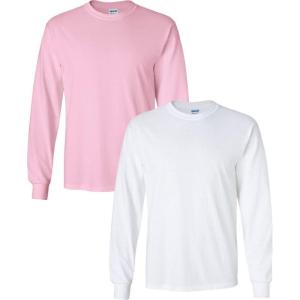 imageGildan Adult DryBlend Long Sleeve TShirt Style G8400 2Pack1 White  1 Light Pink
