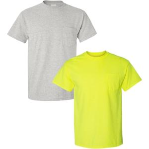 imageGildan Unisex Adult Ultra Cotton TShirt with Pocket Style G2300 2Pack1 Ash  1 Safety Green