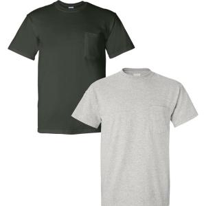 imageGildan Unisex Adult Ultra Cotton TShirt with Pocket Style G2300 2Pack1 Forest Green  1 Ash