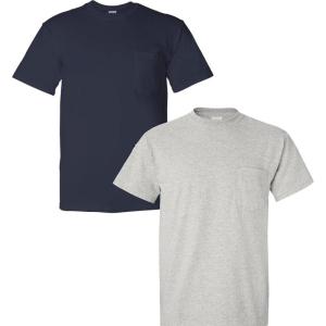 imageGildan Unisex Adult Ultra Cotton TShirt with Pocket Style G2300 2Pack1 Navy  1 Ash
