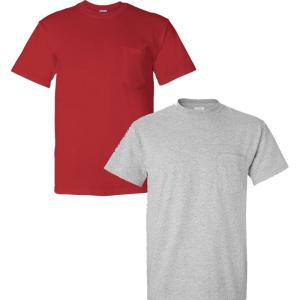 imageGildan Unisex Adult Ultra Cotton TShirt with Pocket Style G2300 2Pack1 Red  1 Sport Grey