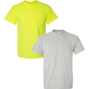 imageGildan Unisex Adult Ultra Cotton TShirt with Pocket Style G2300 2Pack1 Safety Green  1 Ash