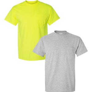 imageGildan Unisex Adult Ultra Cotton TShirt with Pocket Style G2300 2Pack1 Safety Green  1 Sport Grey