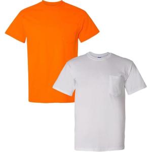 imageGildan Unisex Adult Ultra Cotton TShirt with Pocket Style G2300 2Pack1 Safety Orange  1 White