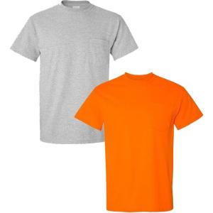imageGildan Unisex Adult Ultra Cotton TShirt with Pocket Style G2300 2Pack1 Sport Grey  1 Safety Orange