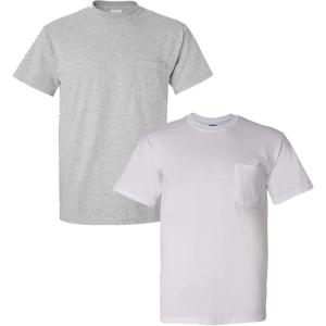 imageGildan Unisex Adult Ultra Cotton TShirt with Pocket Style G2300 2Pack1 Sport Grey  1 White